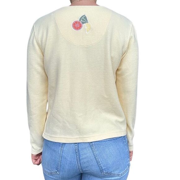 New Christopher & Banks Yellow Embroidered Citric Fruits Cardigan Sweater Size S - Picture 3 of 9